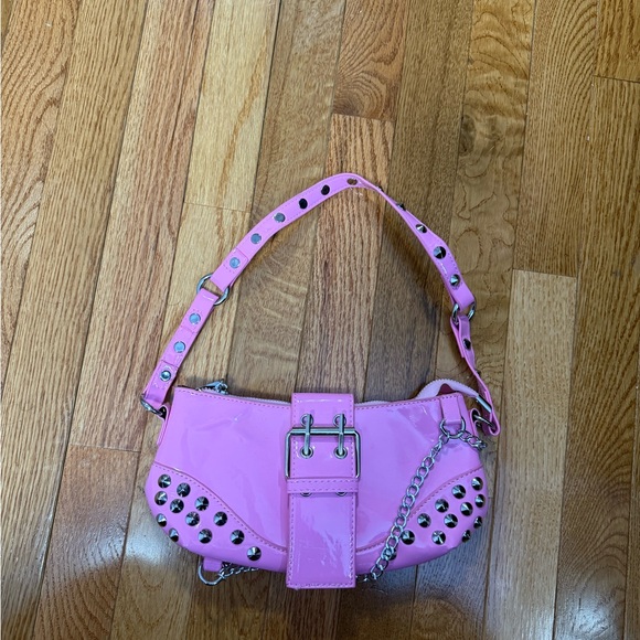 SHEIN Handbags - SHEIN Pink Patent Studded Shoulder Bag